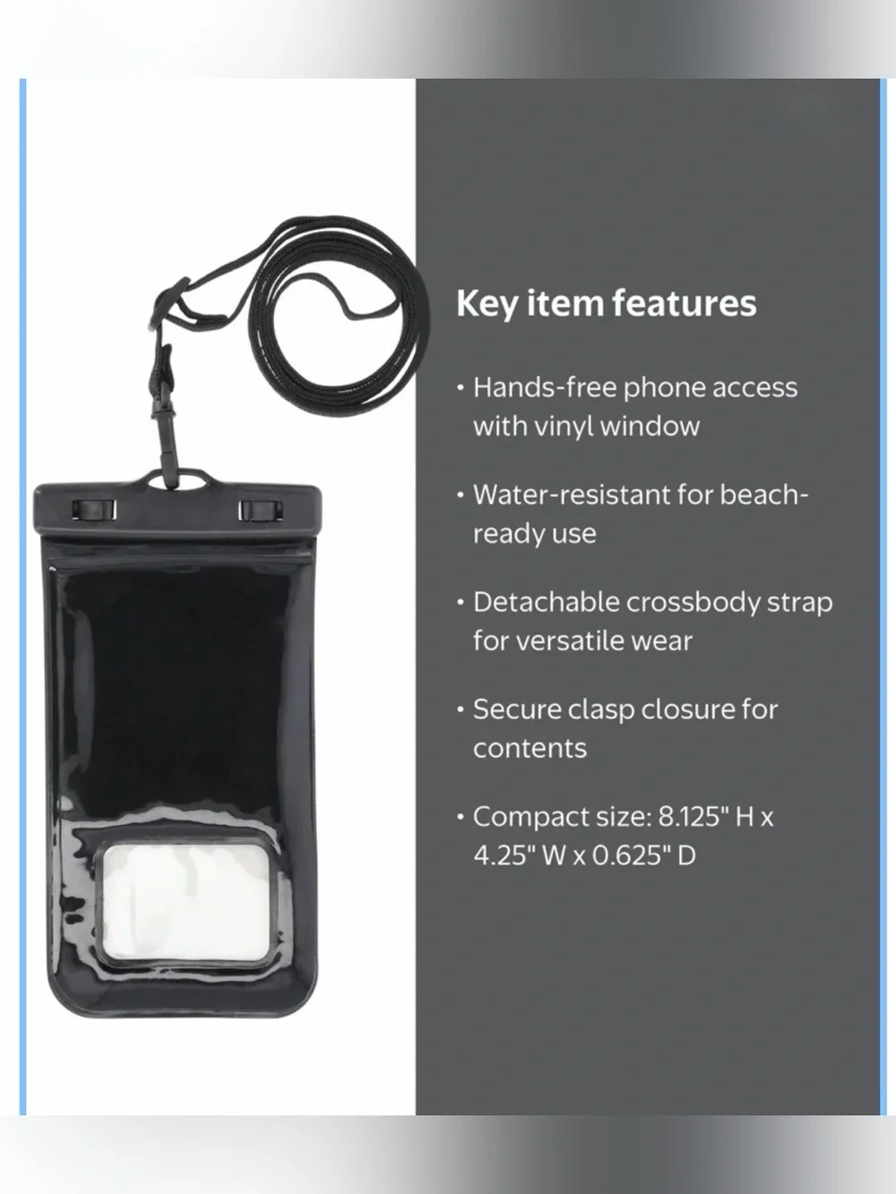 *new* No Boundaries Black Water Resistant Phone Pouch with Lanyard